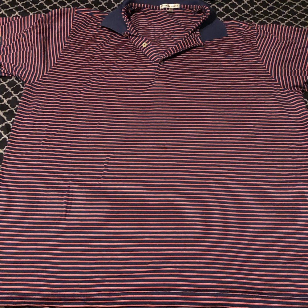 Peter Millar Men’s Golf Blue Red Striped Short Sleeve Shirt Sz XL
